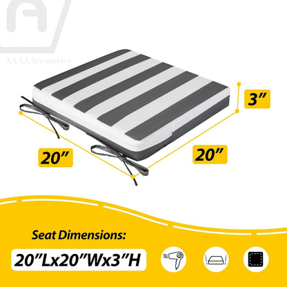 AAAAAcessories Outdoor Seat Cushions for Chairs, Waterproof, Fade-Resistant Patio Furniture Replacement Cushions, 20" x 20" x 3", Set of 2, Gray Cabana Stripe