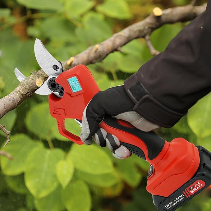 Electric Pruning Shears, 50mm 1.96" Cutting Diameter Cordless Power Pruner with 2Pcs Rechargeable Batteries, Tree Branch Cutter with SK7 High Carbon Steel Blade for Gardening Pruning