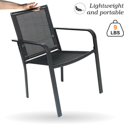 3-Piece Outdoor Bistro Set, 23.5 Folding Table and 2 Stackable Mesh Chairs, Black