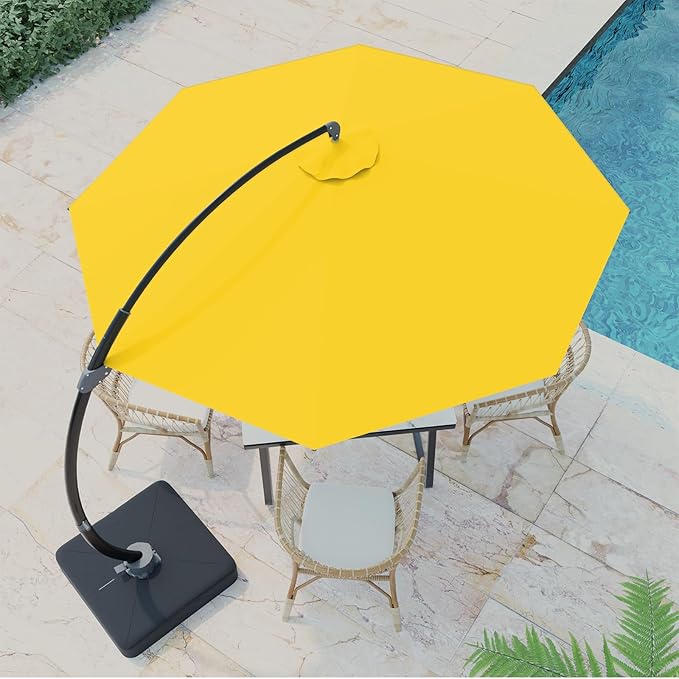 Outdoor Patio Umbrella with Sand Bag Included, 11 FT Deluxe Curvy Cantilever Umbrella Offset Hanging Umbrella with 360° Rotation for Market, Pool, Garden, Backyard, Deck