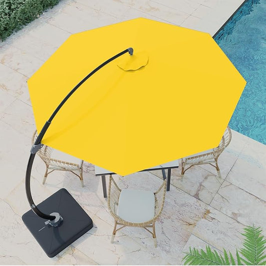 Outdoor Patio Umbrella with Sand Bag Included, 11 FT Deluxe Curvy Cantilever Umbrella Offset Hanging Umbrella with 360° Rotation for Market, Pool, Garden, Backyard, Deck