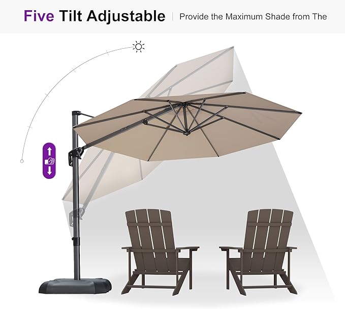 PURPLE LEAF 10 Feet Patio Umbrella Outdoor Cantilever Round Umbrella Aluminum Offset Umbrella with 360-degree Rotation for Garden Deck Pool Patio, Beige