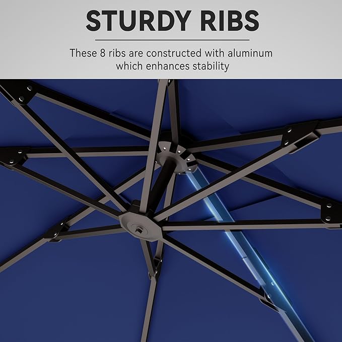 9' X 12' Cantilever Patio Umbrella 360°Rotation Rectangular Outdoor Large Offset Umbrellas Heavy Duty Windproof for Garden Deck Pool Backyard, Navy