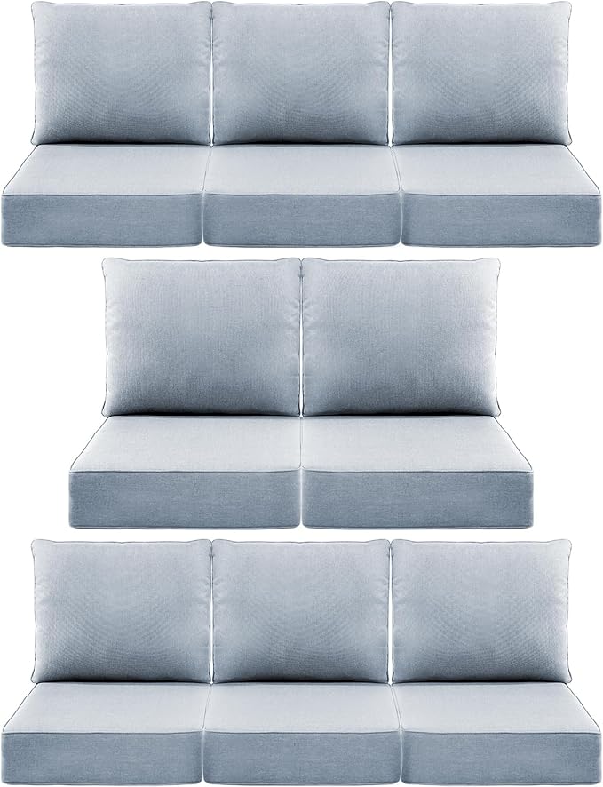 Luxury 6" Outdoor Cushions for Patio Furniture, 24x24x6" Thick Seat Cushion Set of 8, Fade Resistant Couch Chair Replacement Cushions High Density Wicker Chair Cushion w/ Removable Cover Baby Blue