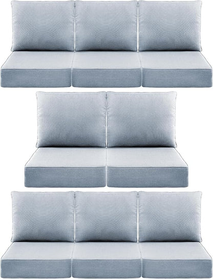 Luxury 6" Outdoor Cushions for Patio Furniture, 24x24x6" Thick Seat Cushion Set of 8, Fade Resistant Couch Chair Replacement Cushions High Density Wicker Chair Cushion w/ Removable Cover Baby Blue