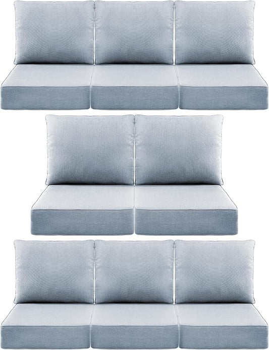 Luxury 6" Outdoor Cushions for Patio Furniture, 24x24x6" Thick Seat Cushion Set of 8, Fade Resistant Couch Chair Replacement Cushions High Density Wicker Chair Cushion w/ Removable Cover Baby Blue