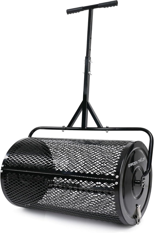 Compost Spreader 30 Inch Peat Moss Spreader with Installation Support Accessories, Metal Mesh Roller Lawn Spreader for Top Soil, Manure, Mulch, Top Dressing - Garden spreaders for lawns