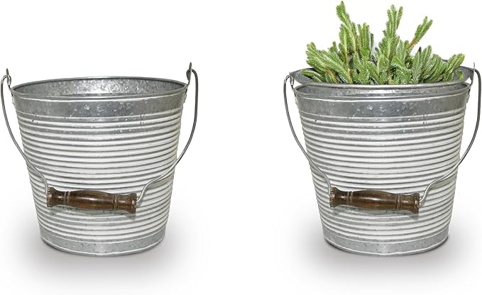 Headwind Vintage Collection - Floral Galvanized White Wash Planter with Handles – 12 Inch Flower Pots Decorative Plant Indoor – Plant Pots Indoor with Drainage by Robert Allen