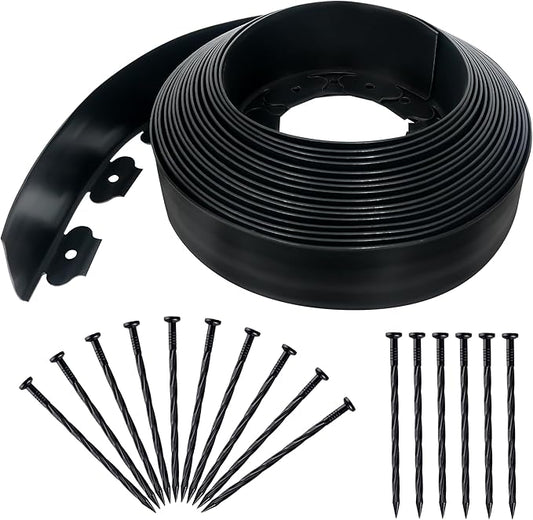 3.15" x 50' No Dig Landscape Edging, Plastic Garden Edging Borders with 45 Anchoring Spikes, Flexible Lawn Edging for Landscaping Garden Flower Beds Grass Yard Paver Pathway, Black