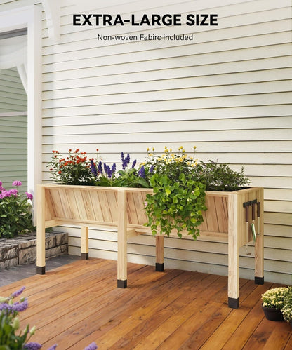 72x26x31 Inch Raised Garden Bed with Legs, 13.7In Depth Wooden Planter Box for Outdoor Growing Vegetables and Herbs, Elevated Garden Bed with Hooks for Backyard, Patio, Balcony