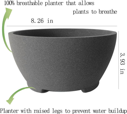 8.26” Large Bonsai Pots with Drainage Breathable Rough Pottery Planter Sand-Textured Short Legs Bonsai Tree Pots Ceramic for Indoor Plants Succulent