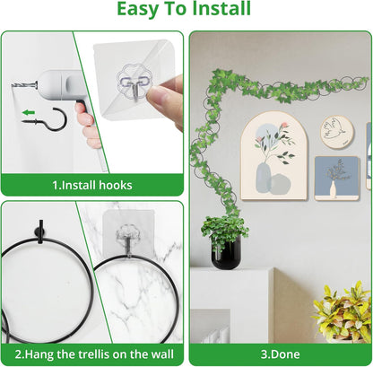 24 Pcs Chain Trellis for Climbing Plants, 120 Inch Long Metal Plant Trellis Indoor Outdoor, Garden Wall Vine Support Trellis, Plant Accessories for Ivy, Peonies, Circle Design Black