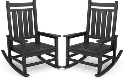 SERWALL Oversized Outdoor Rocking Chair Set of 2, HDPE Rocker for Adults, Patio Rocking Chairs for Porch, Black