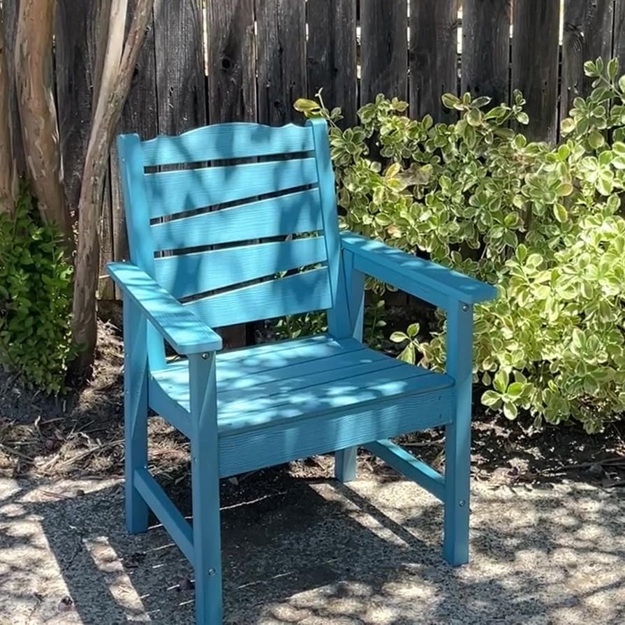 Weatherproof Patio Chair, HIPS Outdoor Dining Chair with Ergonomics Wide Seat, 400lbs Capacity Outdoor Chairs for Garden, Porch, Lawn & Backyard, Lake Blue