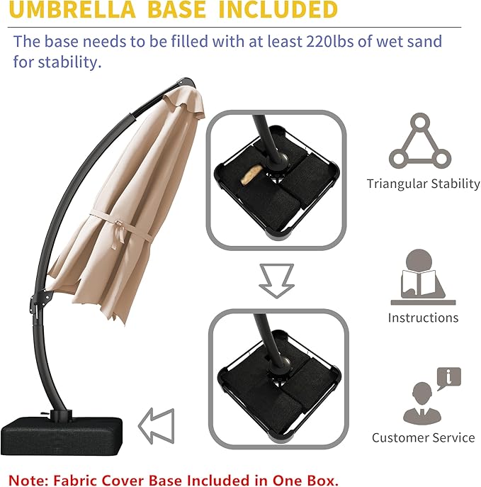 Kingdura 11ft Offset Cantilever Patio Umbrella with Base Included, Large Round Aluminum Outdoor Umbrella, 360° Rotation & Infinite Tilt, Heavy Duty Frame for Deck Pool Backyard, Beige