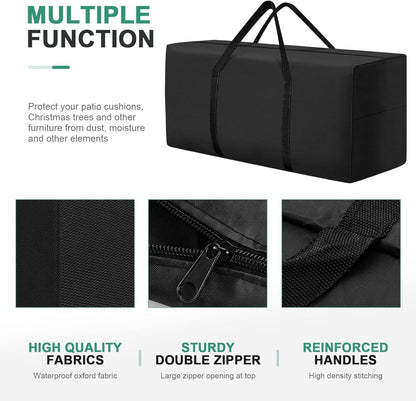 177 Gallon Outdoor Cushion Storage Bag 68 inch Extra Large Patio Furniture Cushion Storage Bag Waterproof Garden Cushion Storage Covers with Zipper and Handles Black (1 Pack, 68"L x 30"W x 20"H)