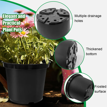 3 Gallon Plastic Nursery Pots, 10 Inch Round Plant Pots with Drainage Holes, 10 Pack Planting Pot for Outdoor Indoor Plants, Gardening Gifts for Women, Black