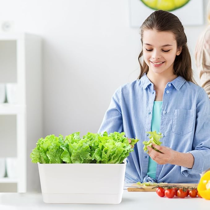 10 Inch Self Watering Planters for Indoor Plants: 4 Packs Rectangular Plant Pots with with Drainage and Tray, Window Pot Self Watering Planter for Herb, Houseplants