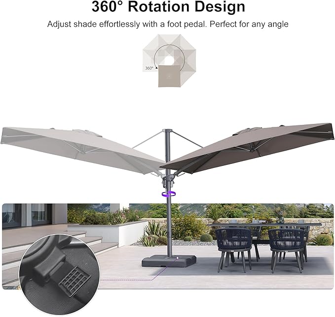 PURPLE LEAF 10' X 6.5' Left-right Tilting Outdoor Patio Umbrella Swivel Offset Cantilever Heavy Duty Rectangle Aluminum Umbrella with UV Resistant for Deck Pool Patio Backyard, Ash Mocha