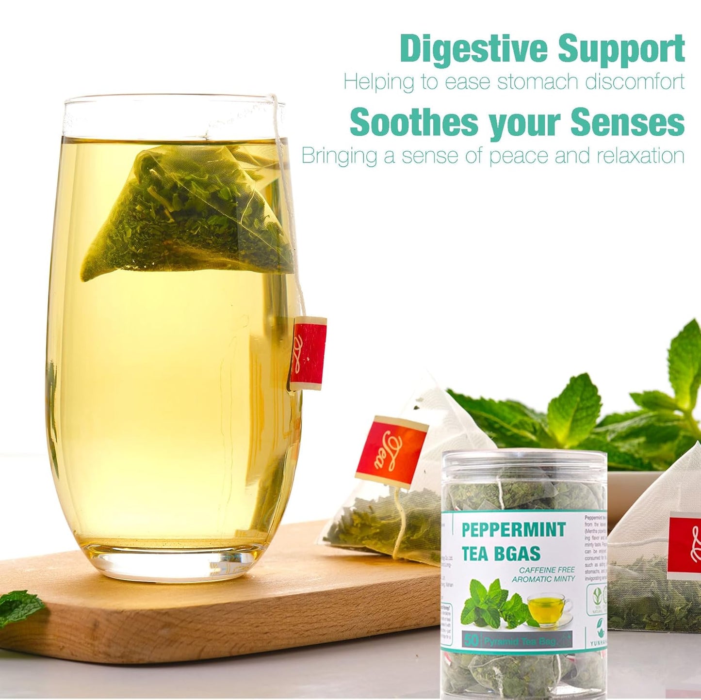 50 Peppermint Tea Bags, Herbal Mint Tea Bags, Traditional Dried Peppermint Leaves, Caffeine-Free, Supports Healthy Digestion, Stress Relief