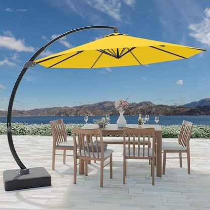 Outdoor Patio Umbrella with Sand Bag Included, 11 FT Deluxe Curvy Cantilever Umbrella Offset Hanging Umbrella with 360° Rotation for Market, Pool, Garden, Backyard, Deck