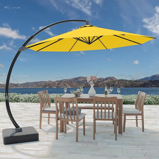 Outdoor Patio Umbrella with Sand Bag Included, 11 FT Deluxe Curvy Cantilever Umbrella Offset Hanging Umbrella with 360° Rotation for Market, Pool, Garden, Backyard, Deck