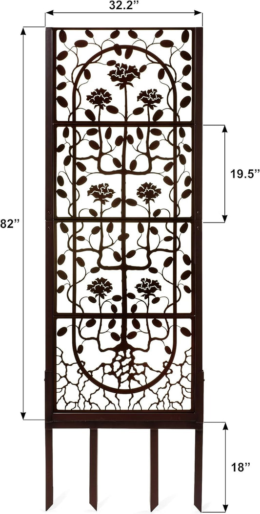 H Potter Garden Trellis Outdoor Privacy Screen Fence for Climbing Plants Patio Deck Large Heavy Duty Decorative Metal Panel for Backyard Flowers Roses Clematis Ivy Freestanding Ground Spikes