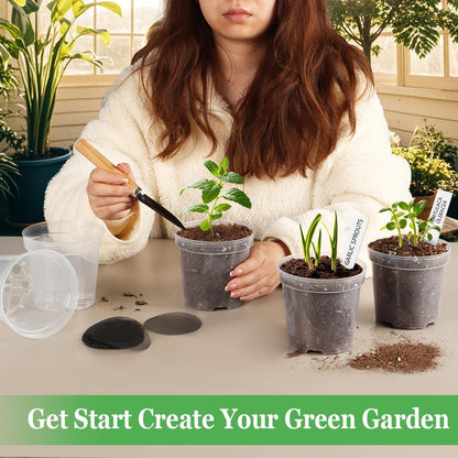 4 Inch Clear Nursery Pots for Plants, Plastic Plant Pot with Drainage Holes, Sturdy Seed Starter Pots, Small Transparent Seedling Pots with Plant Labels and Soil Screens, Gardening Gifts(30 Pack)