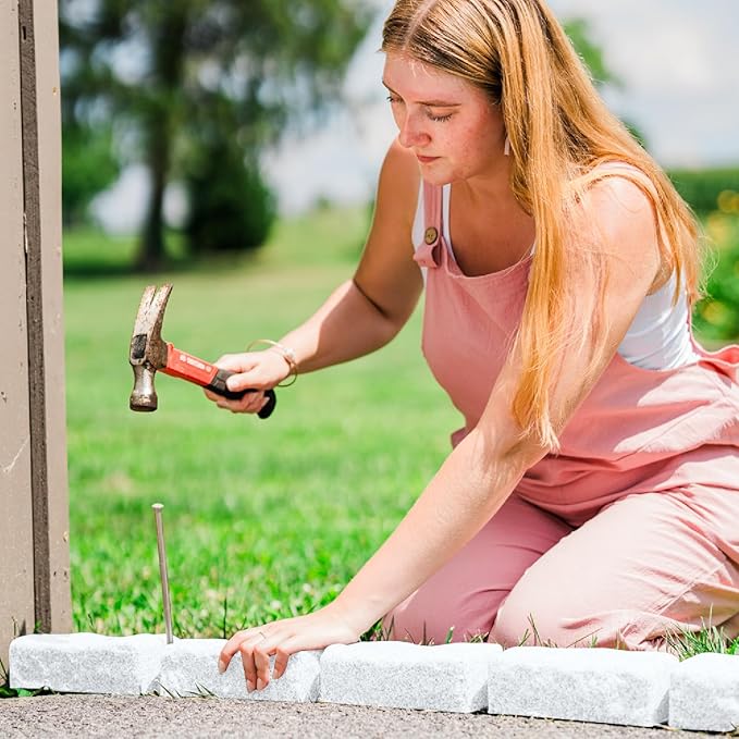 Beuta Landscape Edging | Garden Edging Border | Faux Stone Bricks for Lawn edging, Flower beds, Pathways & Yard Edging– 10 Packs | Each Section Has 6 Bricks 48"L x 4"W x 2.25"H | 30 Spikes |Limewash