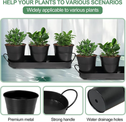 3 Sets Herb Planter Black Metal Window Planter with Tray and Drainage Farmhouse Garden Pots for Plants Flower Succulent for Indoor Outdoor Kitchen Apartment Balcony Window
