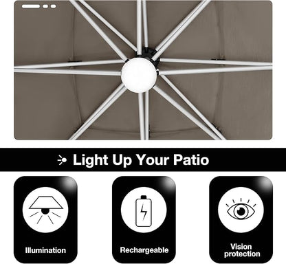 EliteShade USA APOLLO 3-Tier 10x10FT Full Aluminum Cantilever Patio Umbrella for Outdoor restaurant Garden Courtyard Deck Pool and Marketing with Light(No battery),Heather Beige