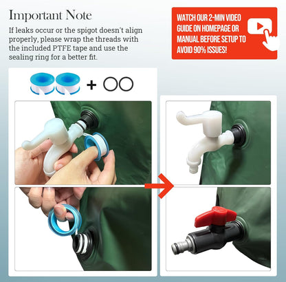 100 Gallon Collapsible Rain Barrel, SKM Portable Rain Water Collection Barrel for Garden/Outside/Lawn, PVC Rainwater Collection System Water Tank Storage Container with Spigots & Overflow Kit, Green