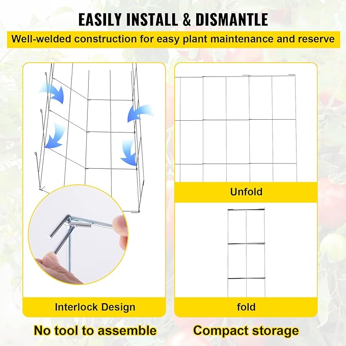 VEVOR Tomato Cages, 11.8" x 11.8" x 46.1", 10 Packs Square Plant Support Cages, Silver PVC-Coated Steel Tomato Towers for Climbing Vegetables, Plants, Flowers, Fruits