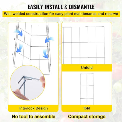 VEVOR Tomato Cages, 11.8" x 11.8" x 46.1", 5 Packs Square Plant Support Cages, Silver PVC-Coated Steel Tomato Towers for Climbing Vegetables, Plants, Flowers, Fruits