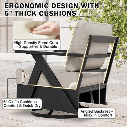 EAGLE PEAK Urban Slate 3 Piece Outdoor Bistro Set Modern Swivel Rocking Chairs and Table, Outdoor Furniture Set for Balcony Porch Deck or Backyard, Black/Beige