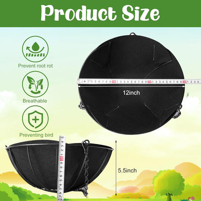 Adnee Fabric Planter Basket Liner-4pcs 12inch Felt Flower Pot Liners-Hanging Plant Basket Fiber Insert for Garden Wall Hanging Planter Flower Vegetables(Round)