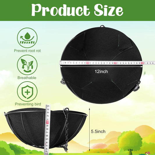 Adnee Fabric Planter Basket Liner-4pcs 12inch Felt Flower Pot Liners-Hanging Plant Basket Fiber Insert for Garden Wall Hanging Planter Flower Vegetables(Round)