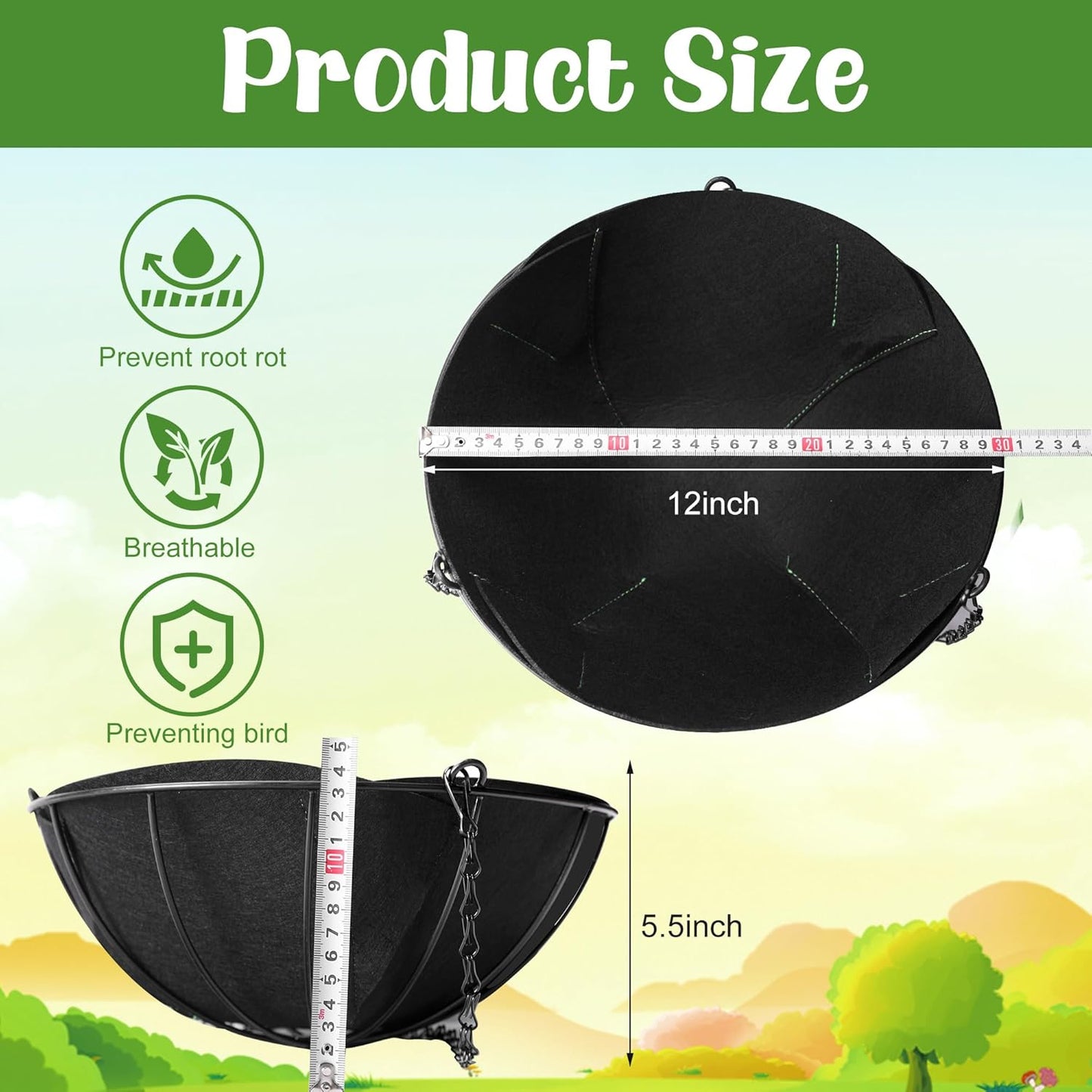 Adnee 3 Pcs 12 Inch Fabric Planter Basket Liner-Felt Flower Pot Liners-Hanging Plant Basket Fiber Insert for Garden Wall Hanging Planter Flower Vegetables(Round)