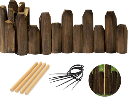 Wood Garden Edging for Landscaping – Staggered Half-Round Wooden Fence Border, Rustic Flower Bed Edging, Natural Pine, 7.9” x 4ft, Outdoor Garden Decor