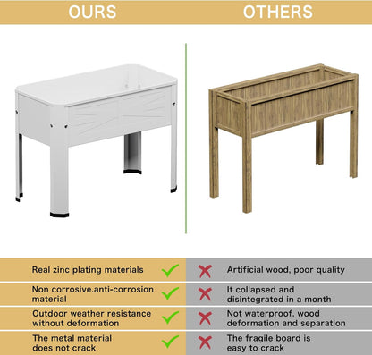 Raised Garden Bed with Detachable Tall Legs Elevated Metal Planter Box for Growing Fresh Herbs Vegetables Flowers Succulents&Other Plants for Outdoor Backyard Patio Deck Balcony White
