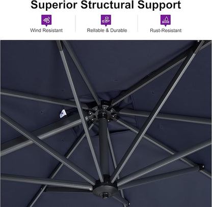 PURPLE LEAF 11 Feet Patio Umbrella Outdoor Cantilever Round Umbrella Aluminum Offset Umbrella with 360-degree Rotation for Garden Deck Pool Patio, Navy Blue