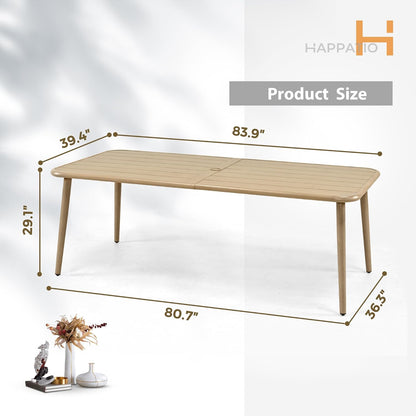 HAPPATIO Outdoor Dining Table for 8, Large Rectangular Aluminum Frame Patio Dining Table, Wood-Like Tabletop with 2" Umbrella Hole for Deck, Backyard, Lawn, Garden