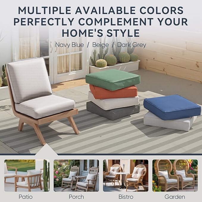 Patio Chair Cushions 4 Packs - Outside High Back Thick Water-Resistant Cushion 22x24 with Zipper Cover for Outdoor Glider Rocking Chairs Loveseat Couch – Beige/Regular