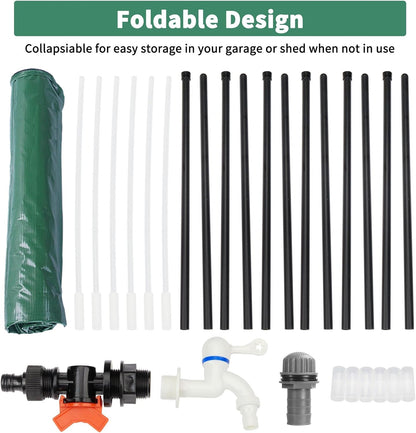 100 Gallon Collapsible Rain Barrel, Portable Rainwater Collection System, Water Storage Tank, Rain Catcher Barrel with Two Spigots and Overflow Kit, Rain Water Barrel Collector for Garden, Green