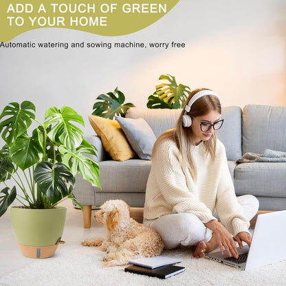 Plant Pots,12/10/9/8/ Inch Large Plastic Self Watering Flower Pots Indoor Outdoor with Drainage Holes, Deep Reservoir,Nursery Planting Pot for Indoor Out Door Plants