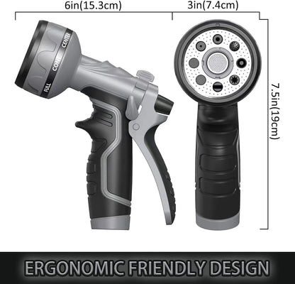 Upgrade Hose Nozzle, 8 Adjustable Watering Patterns, Suitable for Plants/Cars/Pets (Grey)
