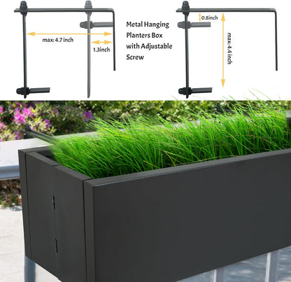 Metal Railing Planter Box, 30 Inch Balcony Planters with Adjustable Brackets, Large Hanging Planters for Outdoor Fence Deck