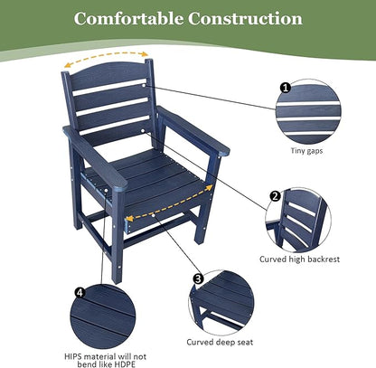 Poly Lumber Patio Dining Set, HIPS Outdoor 36.2-Inches Dining Table and Ladder Back Chairs, with Umbrella Hole, Weather Resistant (5 Piece, Navy Blue)