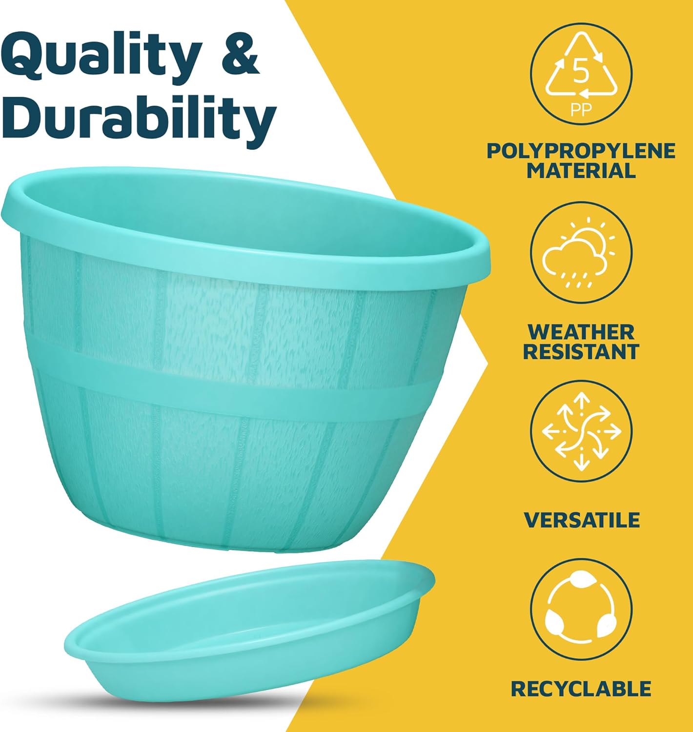 10-Inch Whiskey Barrel Planters Outdoor Pack of 20 - Durable Plastic Plant Pots for Indoor & Outdoor Use with Drainage & Saucer, Lightweight Rustic Barrel Planters for Flowers, Herbs & Small Plants