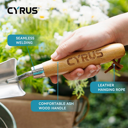 CYRUS 12.4”Garden Shovel,Heavy Duty Small Stainless Steel Garden Trowel with Ash Wood Handle,Suitable for Planting,Measuring,Weeding Multi-Purpose Garden Spade